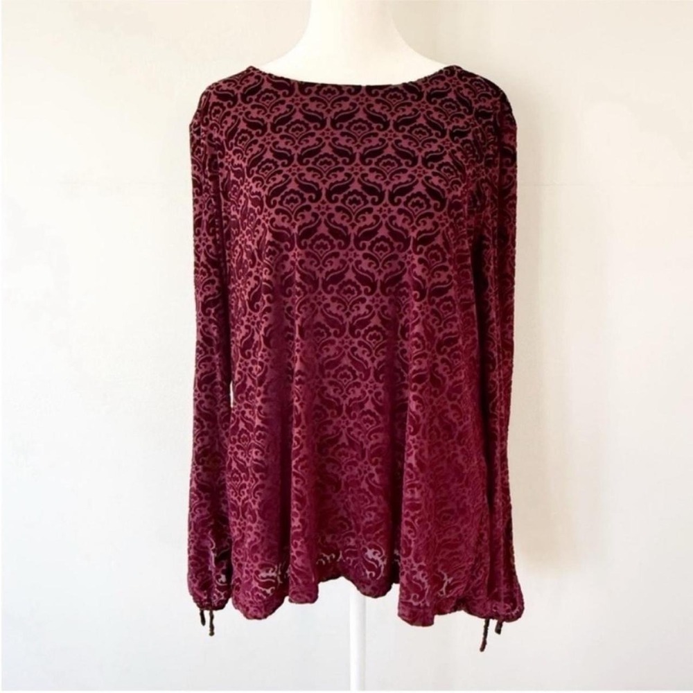 Talbots Top Women Large Burgundy Damask Velvet Burnout Holiday Romantic Gothic